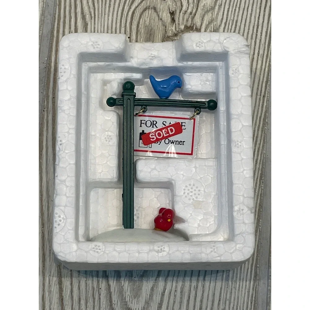 Department 56 Snow Village For Sale Sign Metal Accessory 5166-7 Blue Red Bird